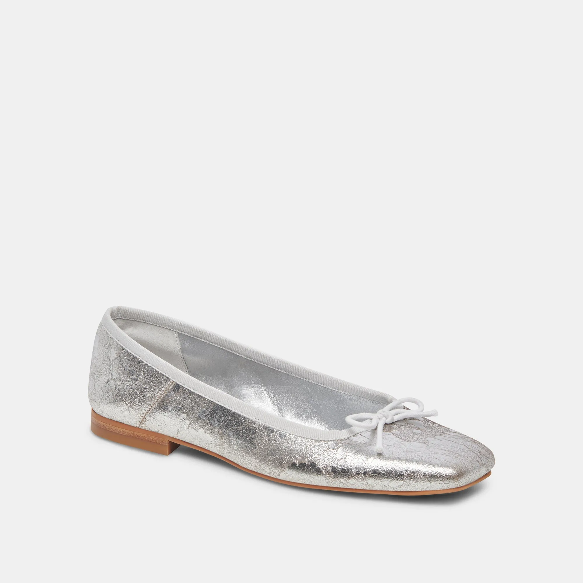 BALLERINES LARGES ANISA EN CUIR ARGENTÉ VIEILLI