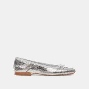 BALLERINES LARGES ANISA EN CUIR ARGENTÉ VIEILLI