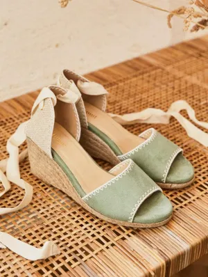 Sandales compensées espadrilles en suédine végan Azalea | Sauge