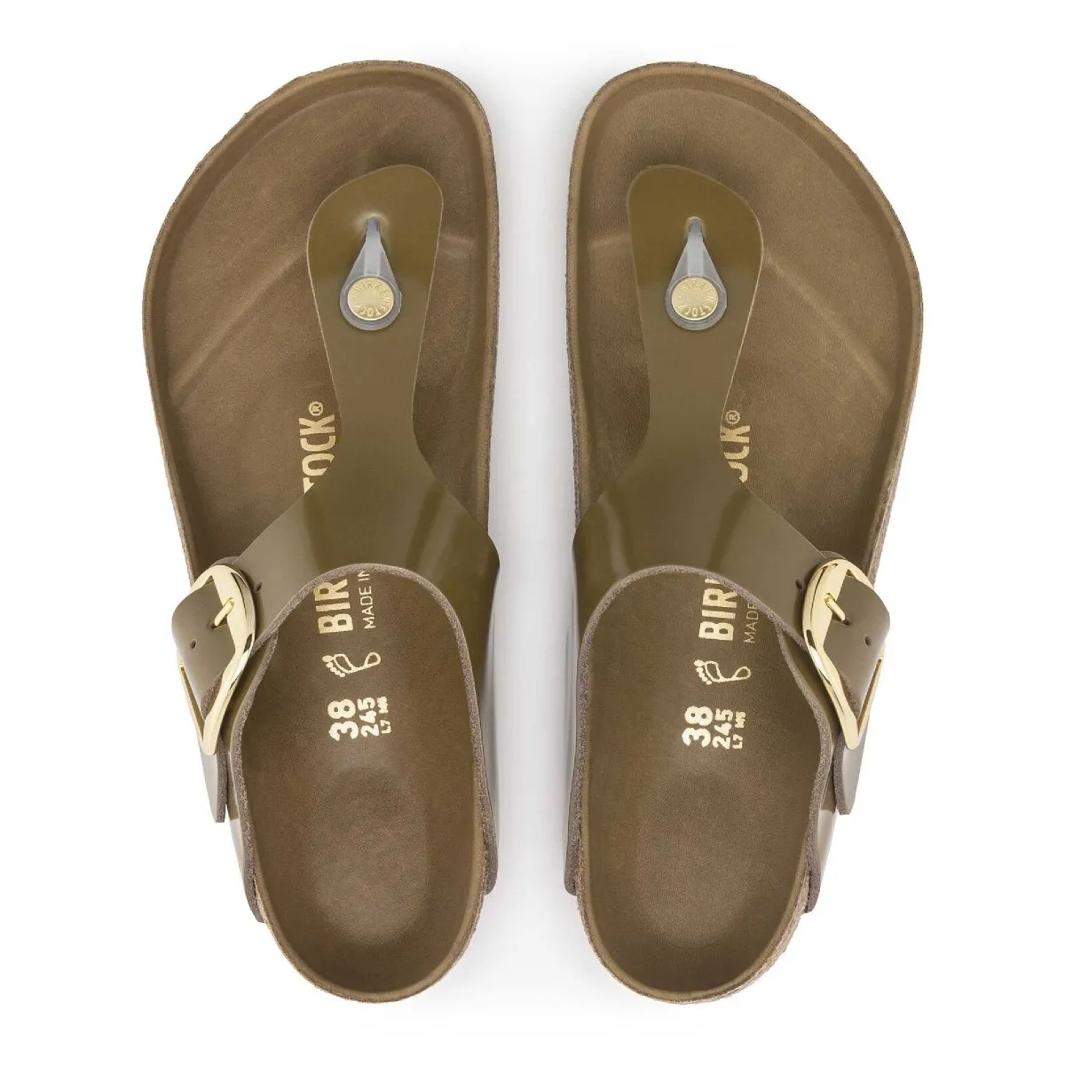 Birkenstock Femmes Gizeh Grande Boucle Cuir Naturel Brillant Chaussures Birkenstock