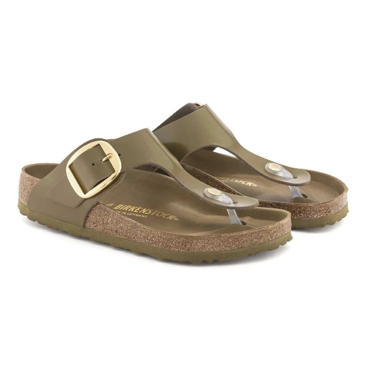 Birkenstock Femmes Gizeh Grande Boucle Cuir Naturel Brillant Chaussures Birkenstock