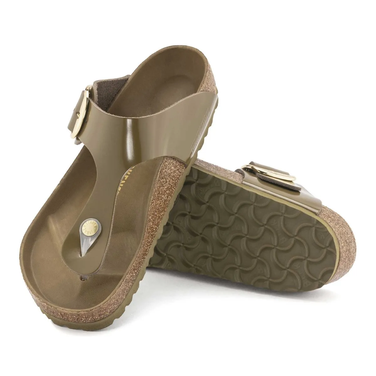Birkenstock Femmes Gizeh Grande Boucle Cuir Naturel Brillant Chaussures Birkenstock