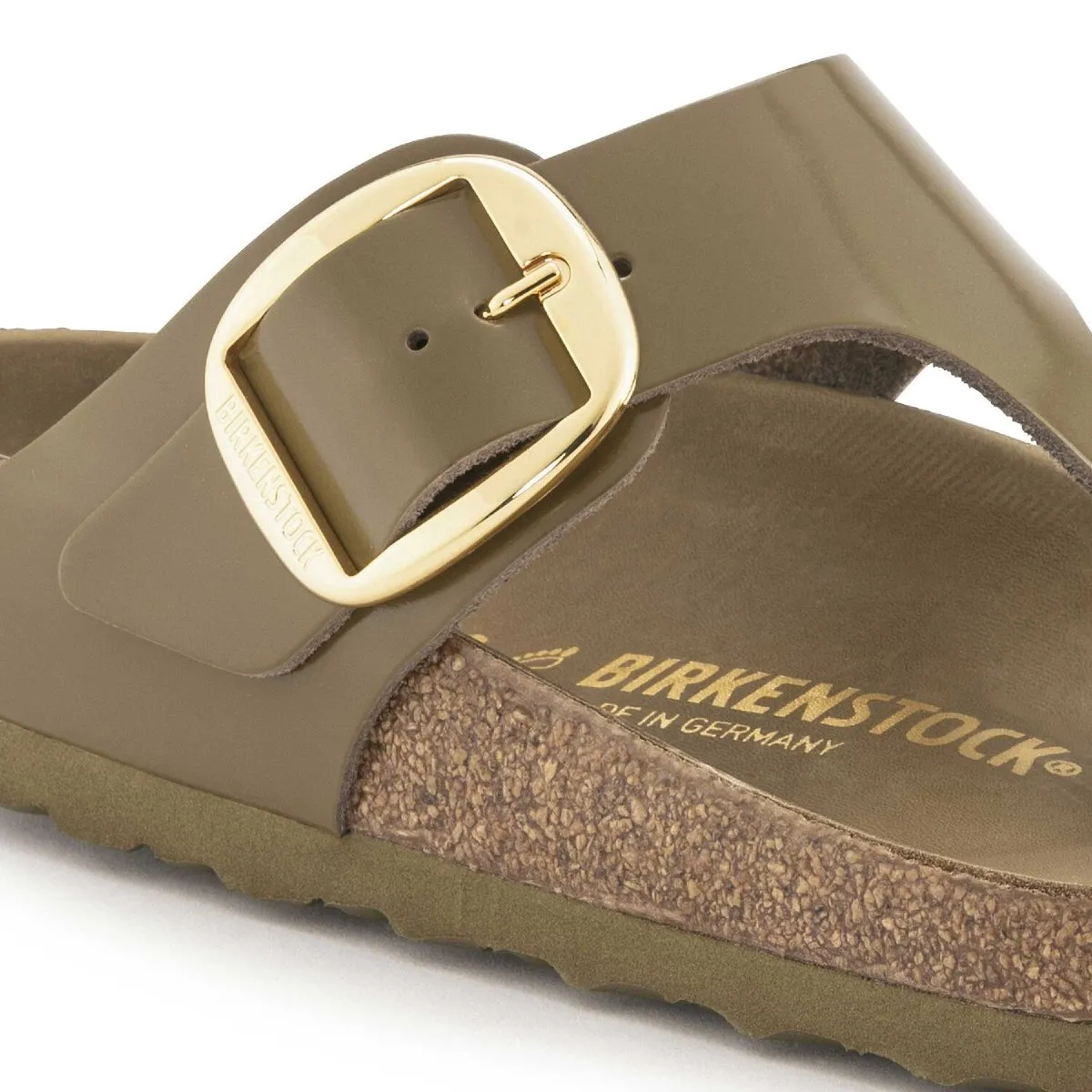 Birkenstock Femmes Gizeh Grande Boucle Cuir Naturel Brillant Chaussures Birkenstock