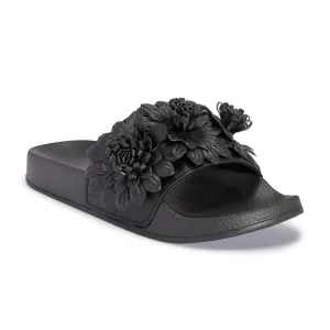 Sliders Plats à Fleurs Noires