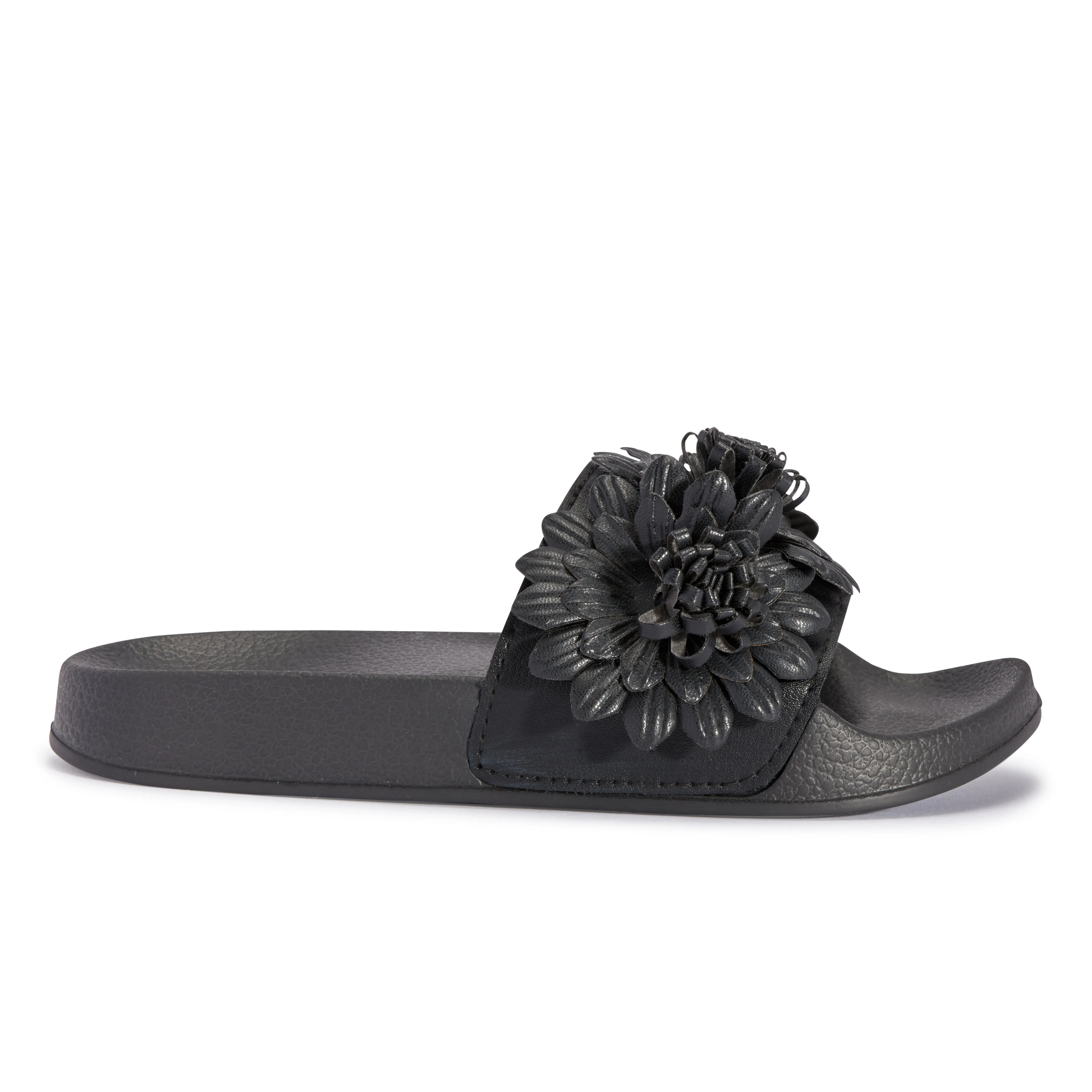 Sliders Plats à Fleurs Noires