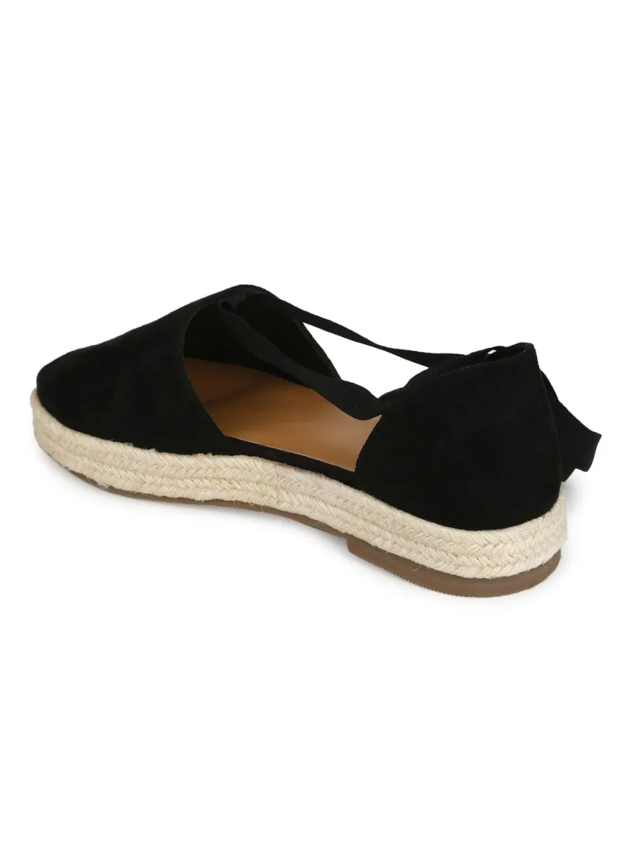 Espadrilles en jute noires à lacets micro