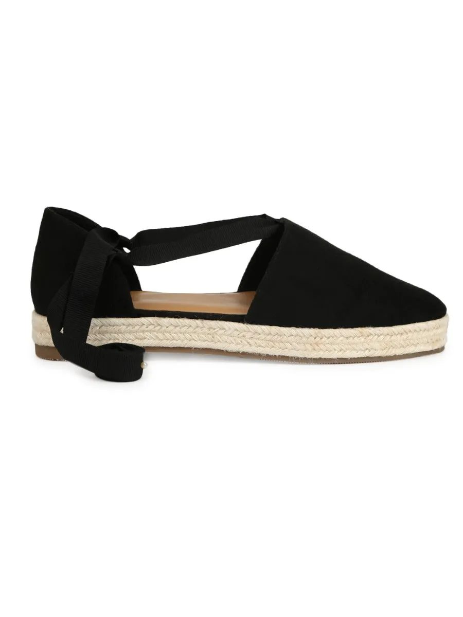 Espadrilles en jute noires à lacets micro