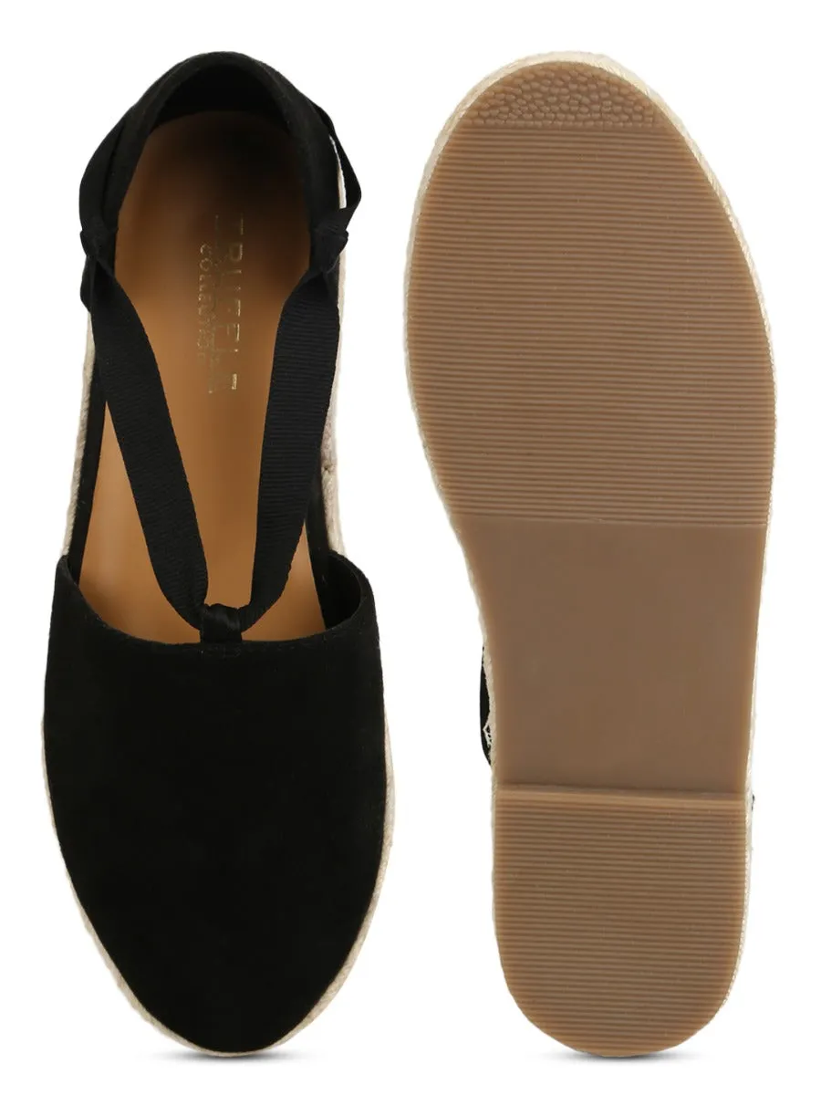 Espadrilles en jute noires à lacets micro