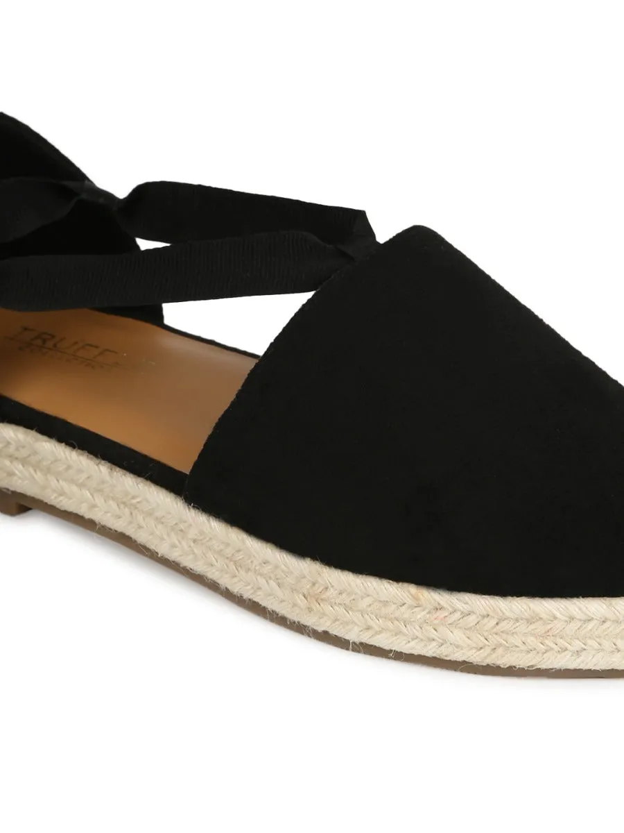 Espadrilles en jute noires à lacets micro