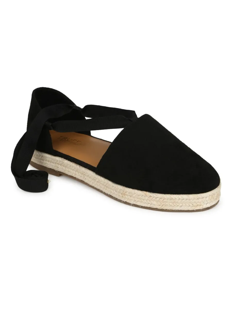 Espadrilles en jute noires à lacets micro