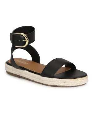 Espadrilles en jute PU noir avec bride à la cheville