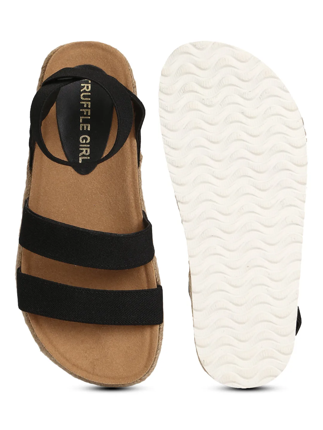 Sandales Espadrilles à Plateforme Talon PU Noir