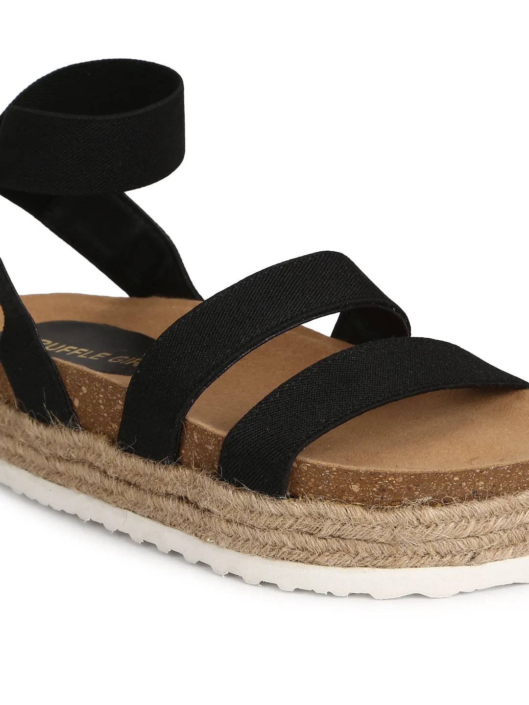 Sandales Espadrilles à Plateforme Talon PU Noir
