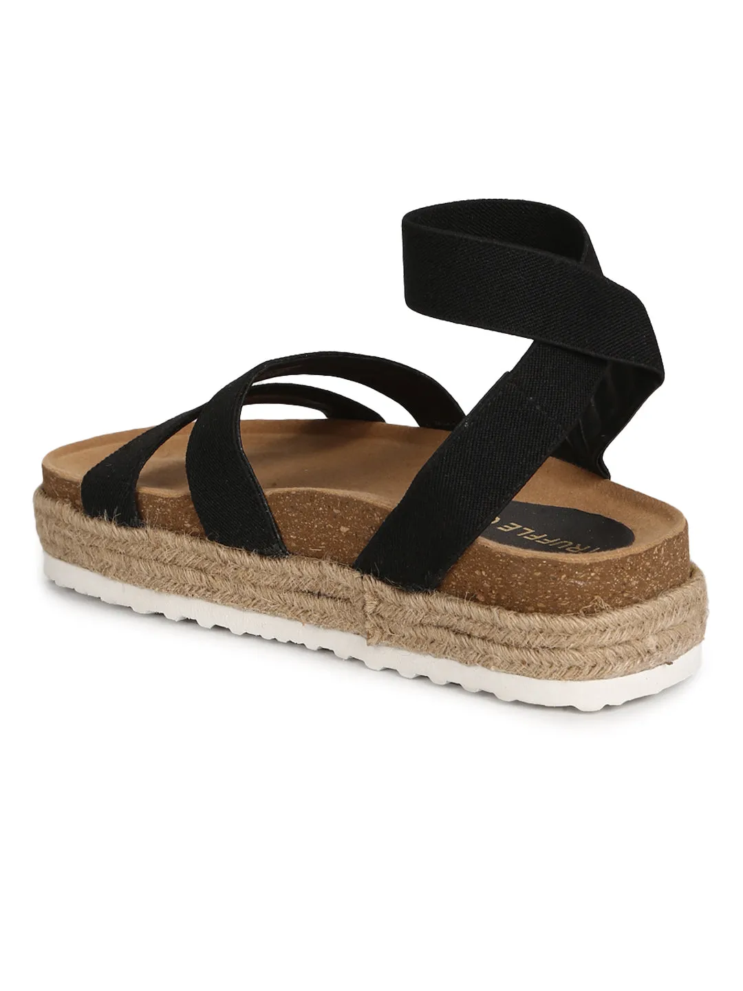 Sandales Espadrilles à Plateforme Talon PU Noir