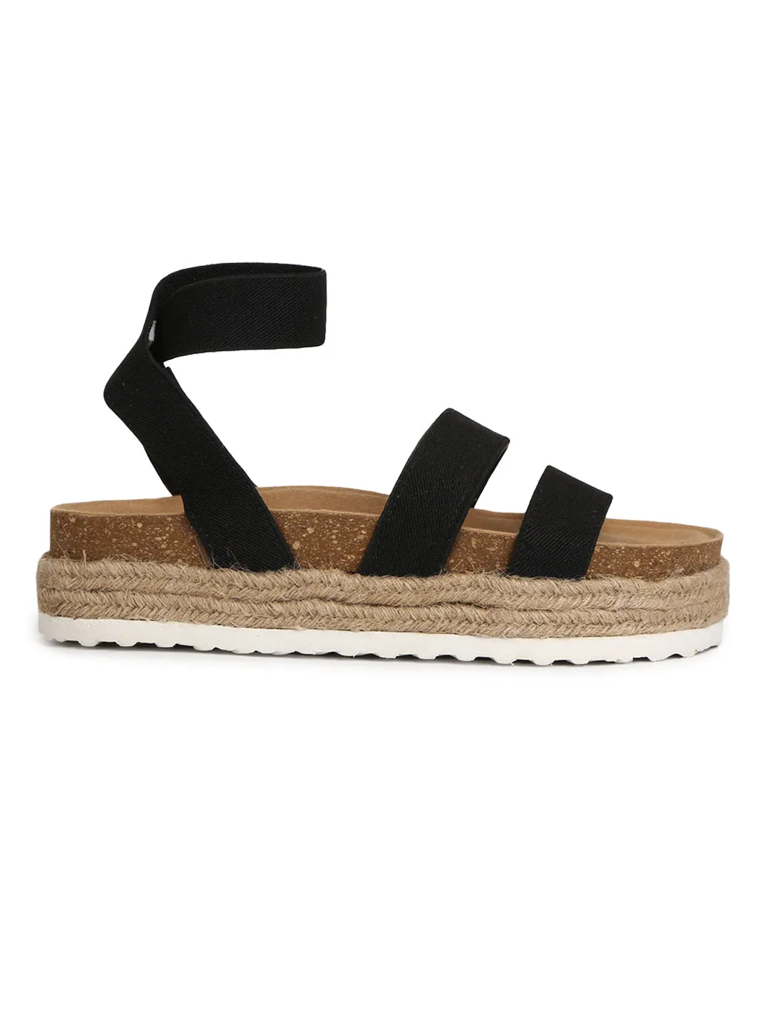 Sandales Espadrilles à Plateforme Talon PU Noir