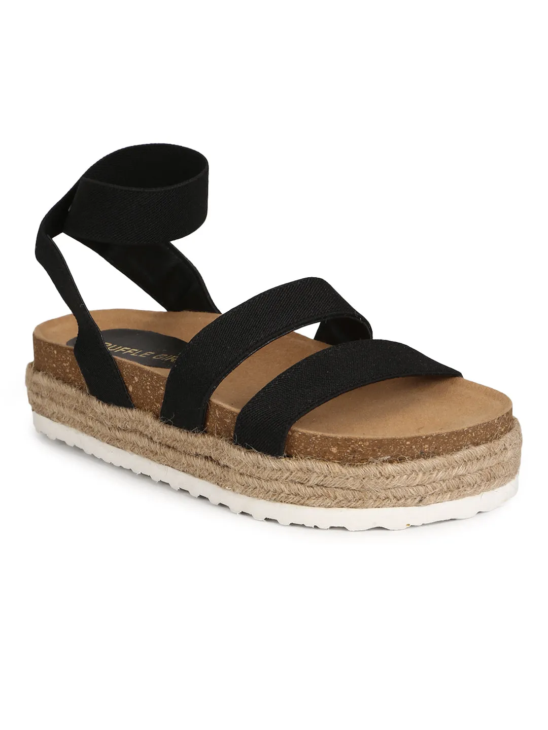 Sandales Espadrilles à Plateforme Talon PU Noir