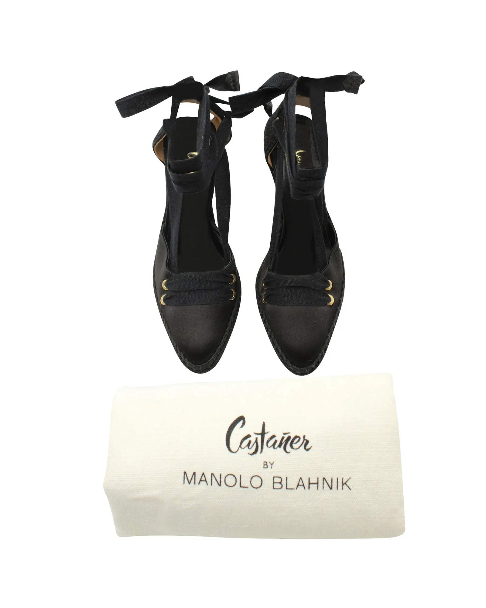 Escarpins Castañer par Manolo Blahnik en Satin Noir