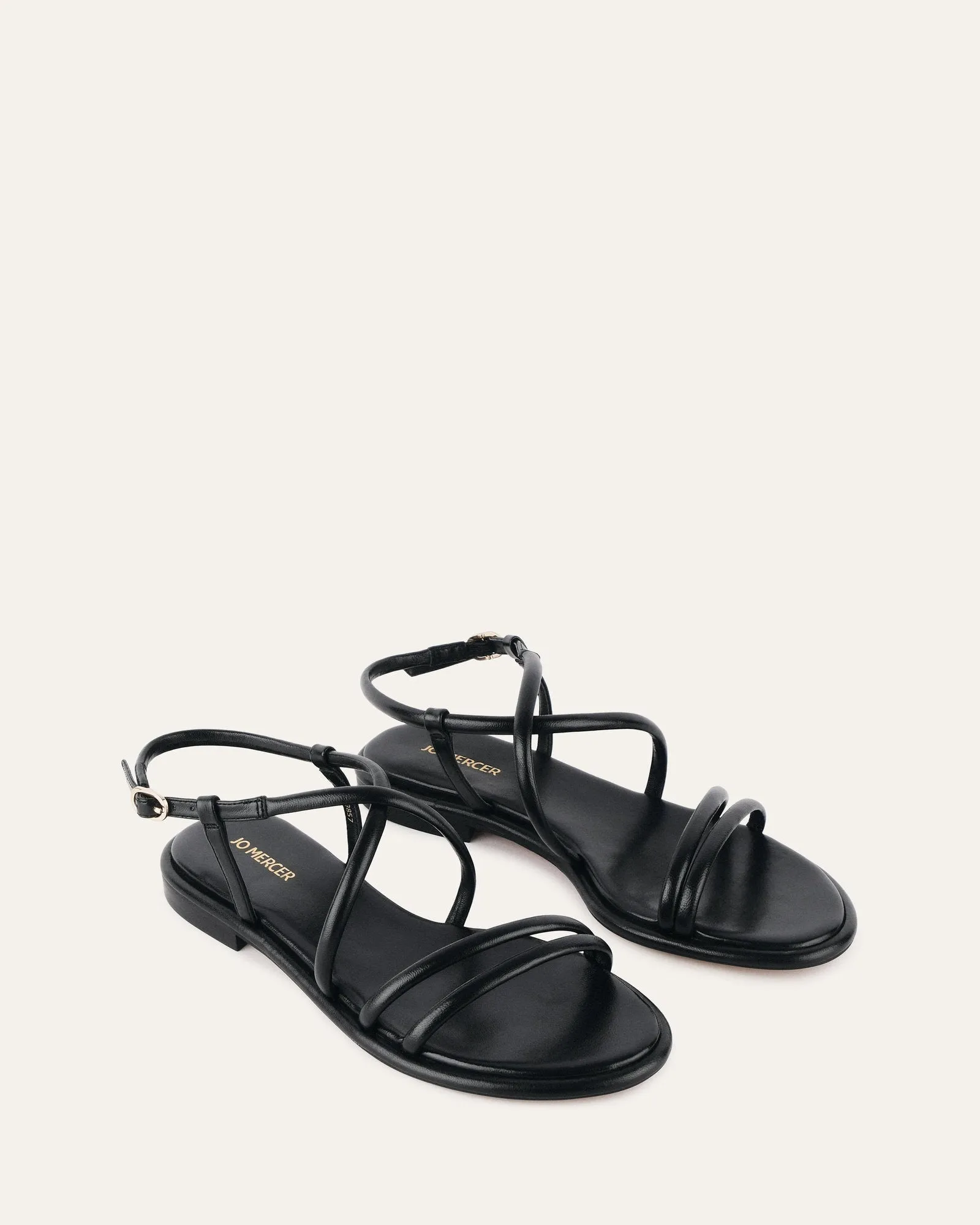 SANDALES PLATES CATALINA EN CUIR NOIR