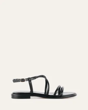 SANDALES PLATES CATALINA EN CUIR NOIR