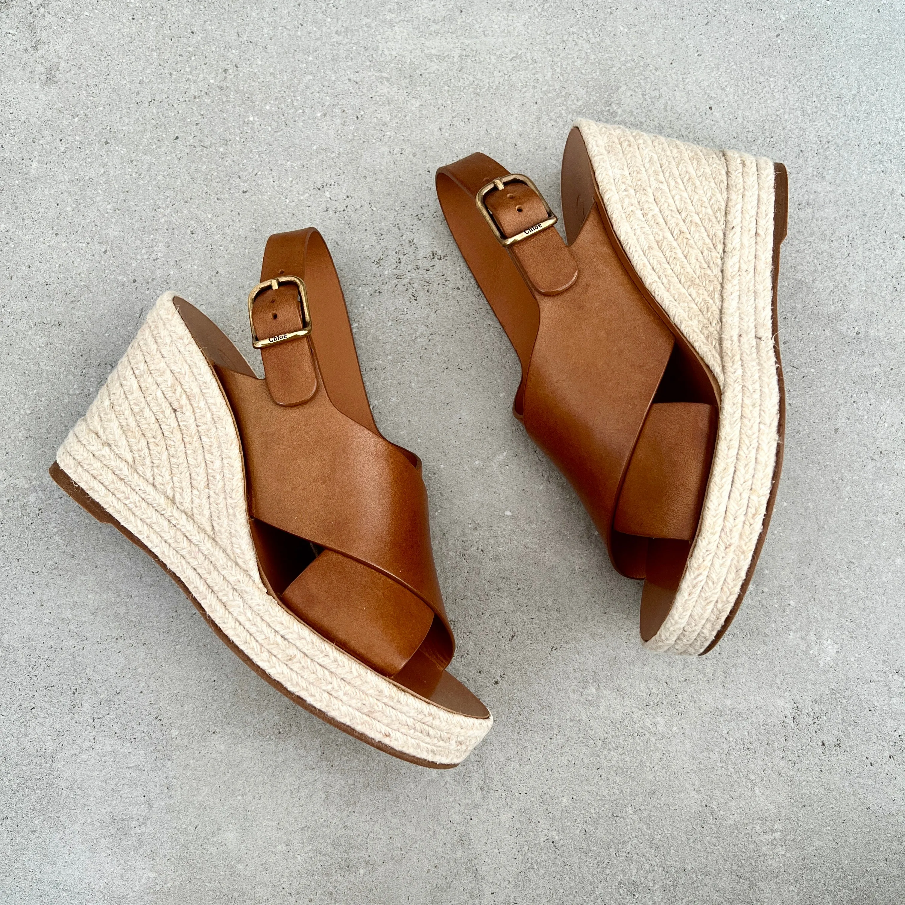 Chloé Escarpins Pary Espadrille à semelle compensée, Marron Gingembre