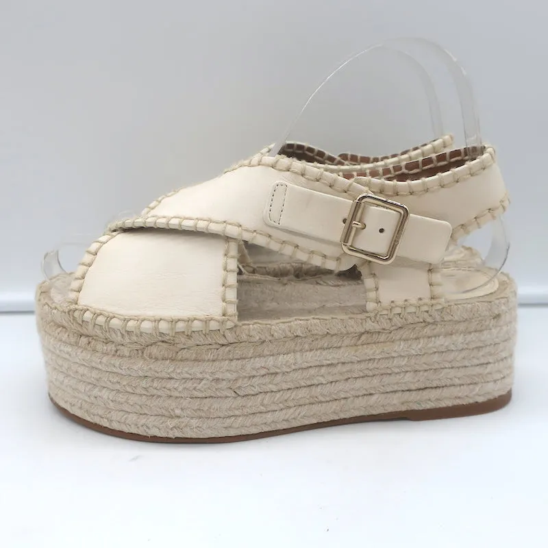 Chloé Lucinda Sandales à Plateforme Espadrilles en Cuir Ivoire Taille 36