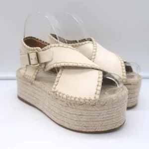 Chloé Lucinda Sandales à Plateforme Espadrilles en Cuir Ivoire Taille 36