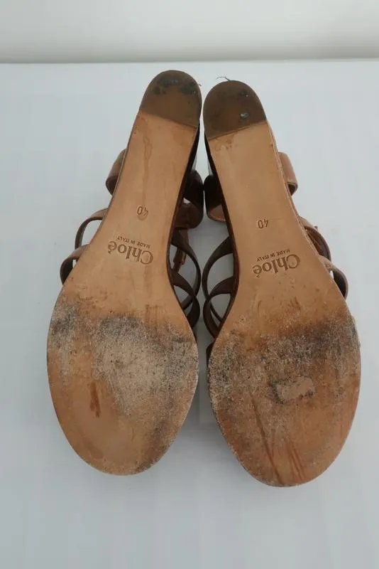 Sandales Plateforme Wedge Chloe en Cuir Beige Taille 40 à Talon Compensé