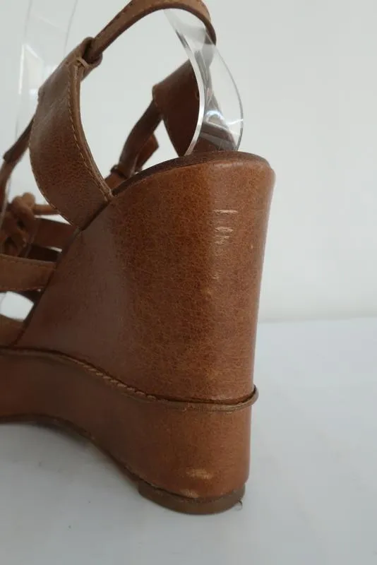 Sandales Plateforme Wedge Chloe en Cuir Beige Taille 40 à Talon Compensé