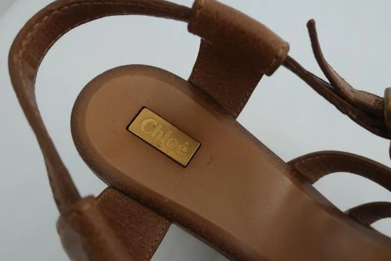 Sandales Plateforme Wedge Chloe en Cuir Beige Taille 40 à Talon Compensé