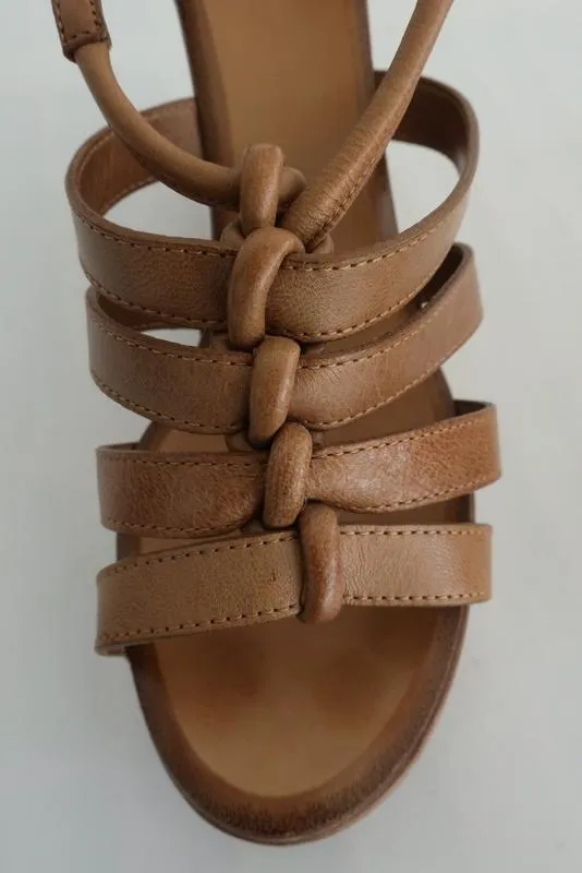 Sandales Plateforme Wedge Chloe en Cuir Beige Taille 40 à Talon Compensé