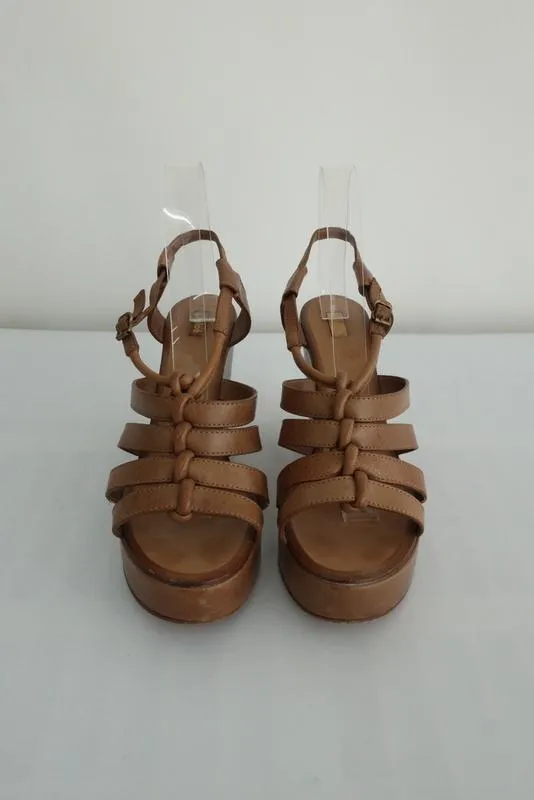 Sandales Plateforme Wedge Chloe en Cuir Beige Taille 40 à Talon Compensé