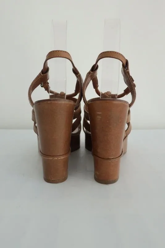 Sandales Plateforme Wedge Chloe en Cuir Beige Taille 40 à Talon Compensé