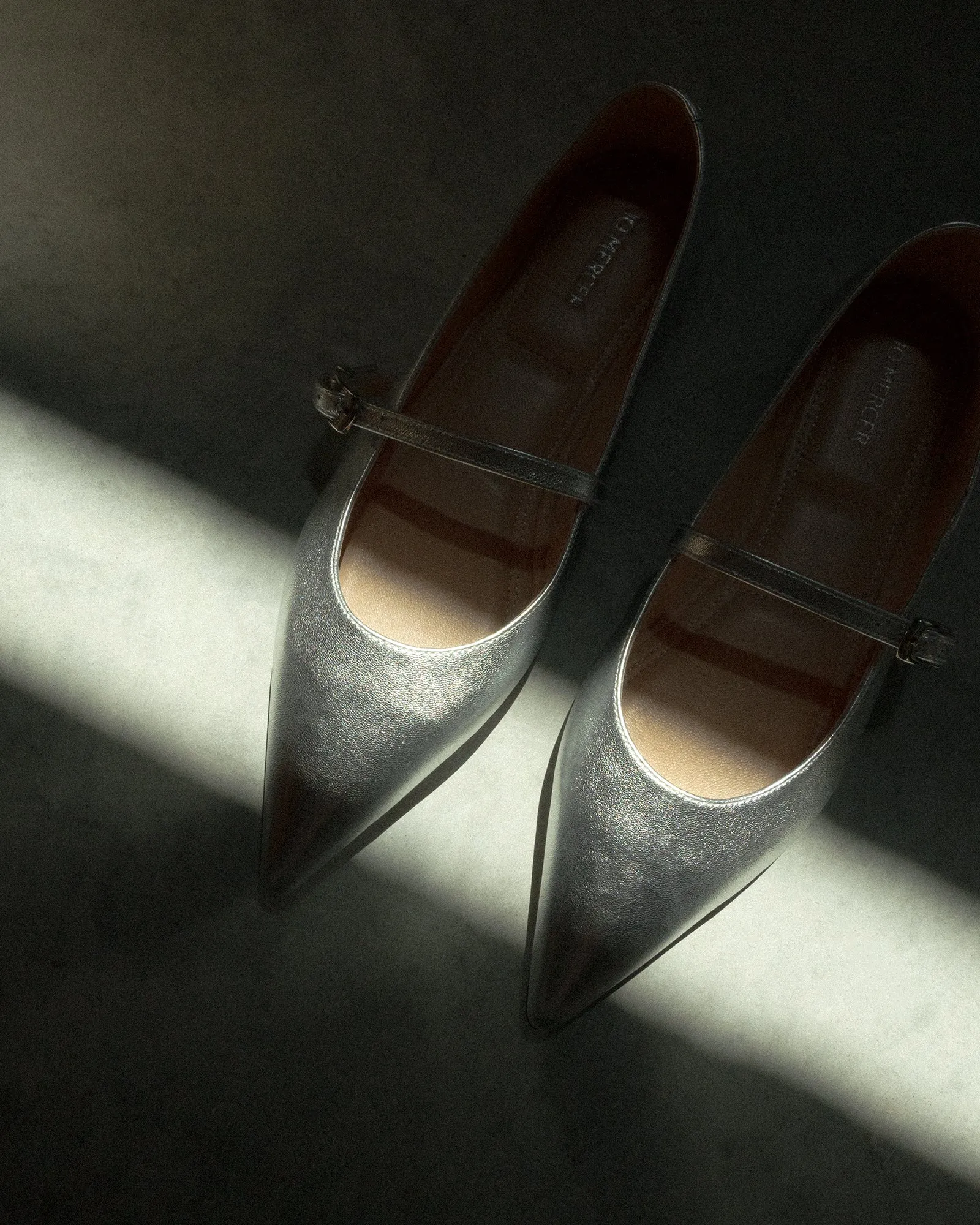 DILARIA ROBE BALLERINES CUIR ARGENTÉ