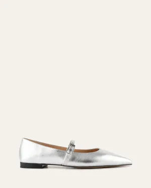 DILARIA ROBE BALLERINES CUIR ARGENTÉ