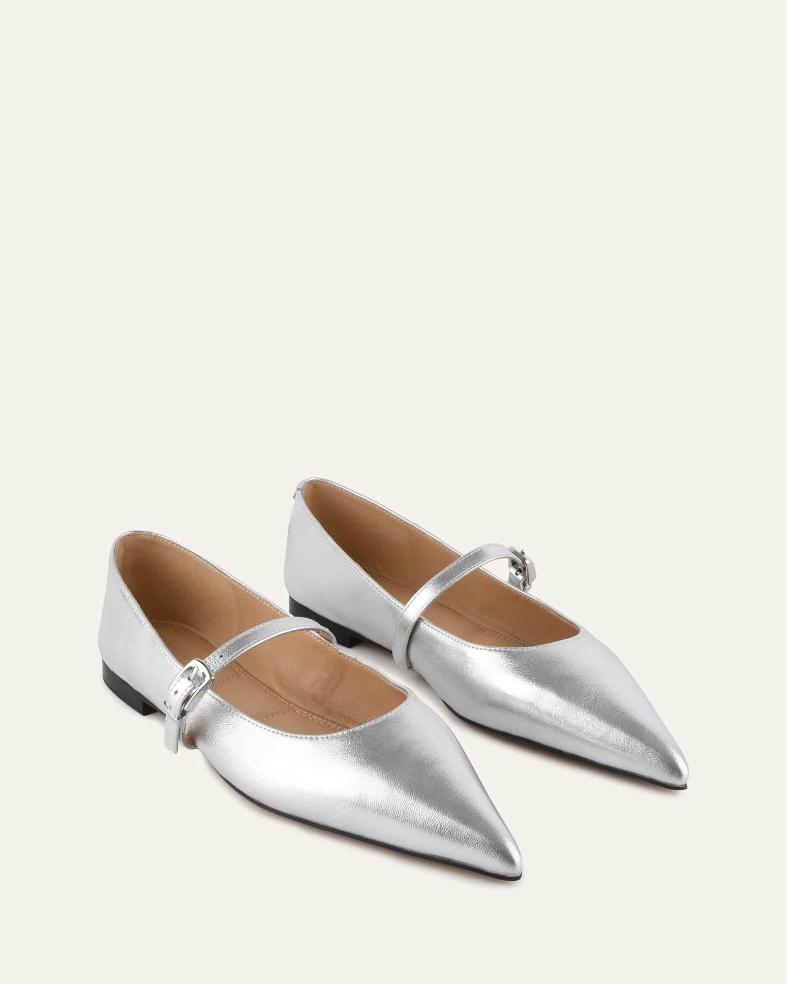 DILARIA ROBE BALLERINES CUIR ARGENTÉ