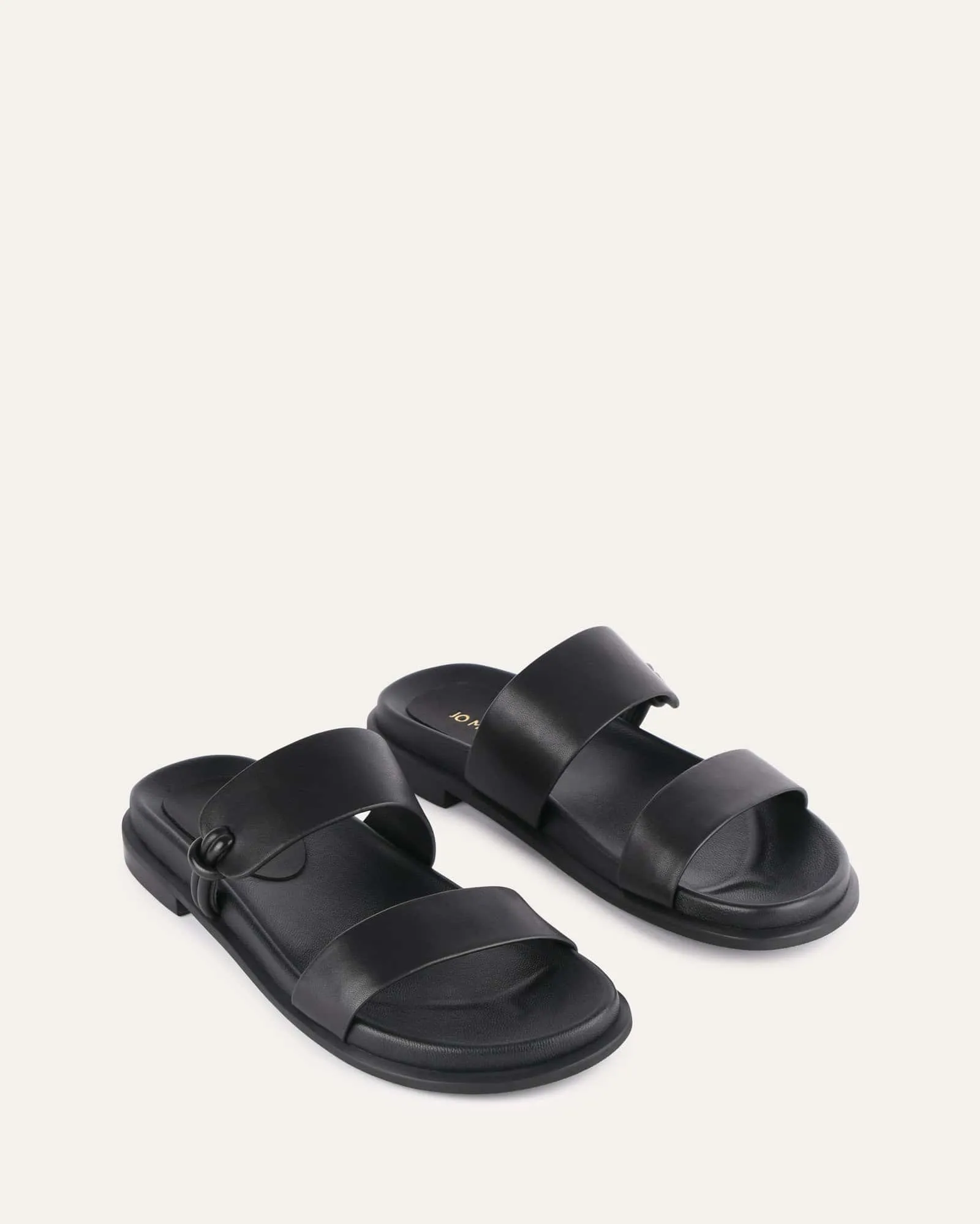 SANDALES PLATES HAYES EN CUIR NOIR