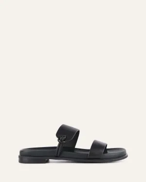 SANDALES PLATES HAYES EN CUIR NOIR