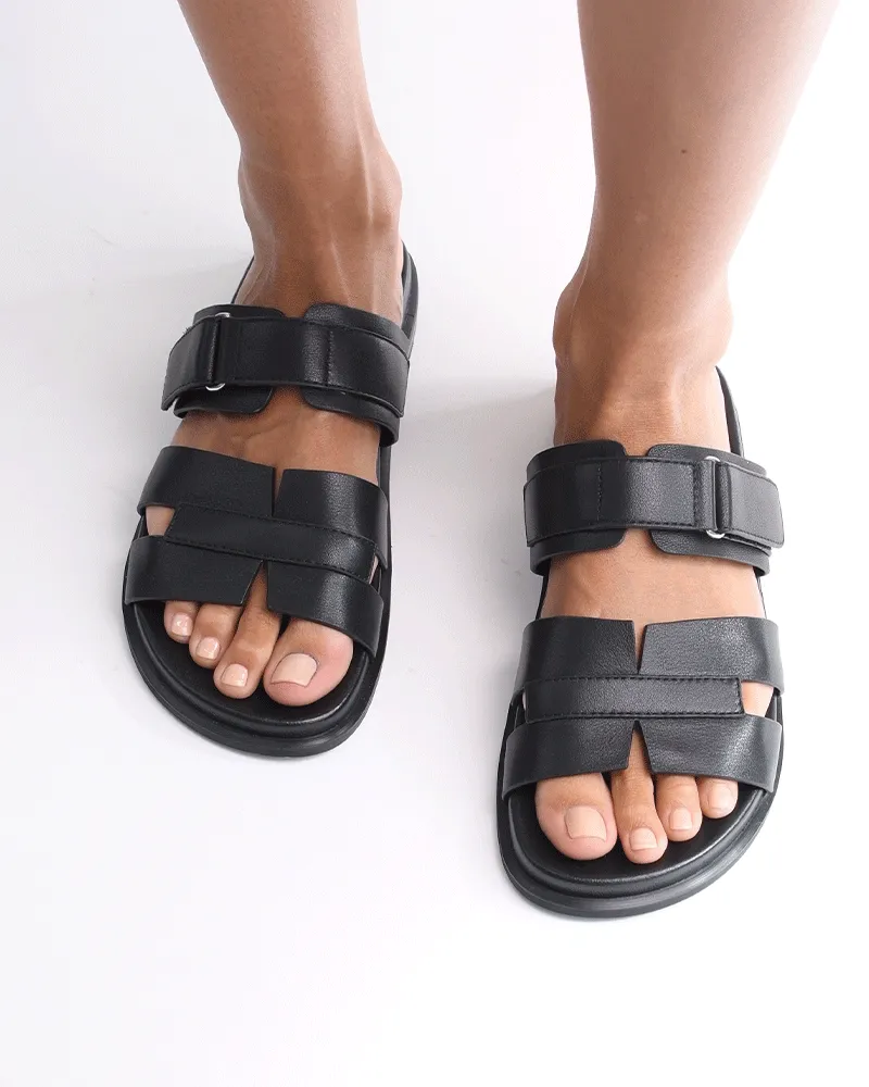 HENDRIX FLAT SLIDES CUIR NOIR