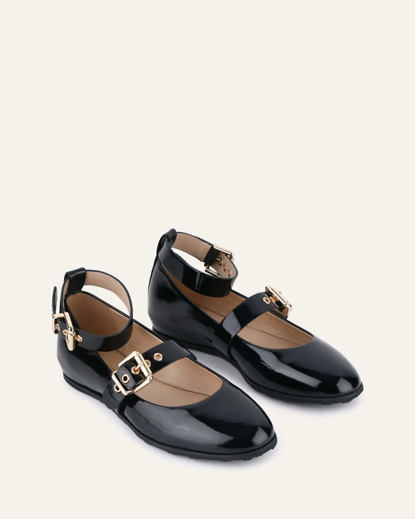 HERA FLATS DÉCONTRACTÉS NOIR VERNIS FROISSÉ