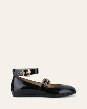 HERA FLATS DÉCONTRACTÉS NOIR VERNIS FROISSÉ