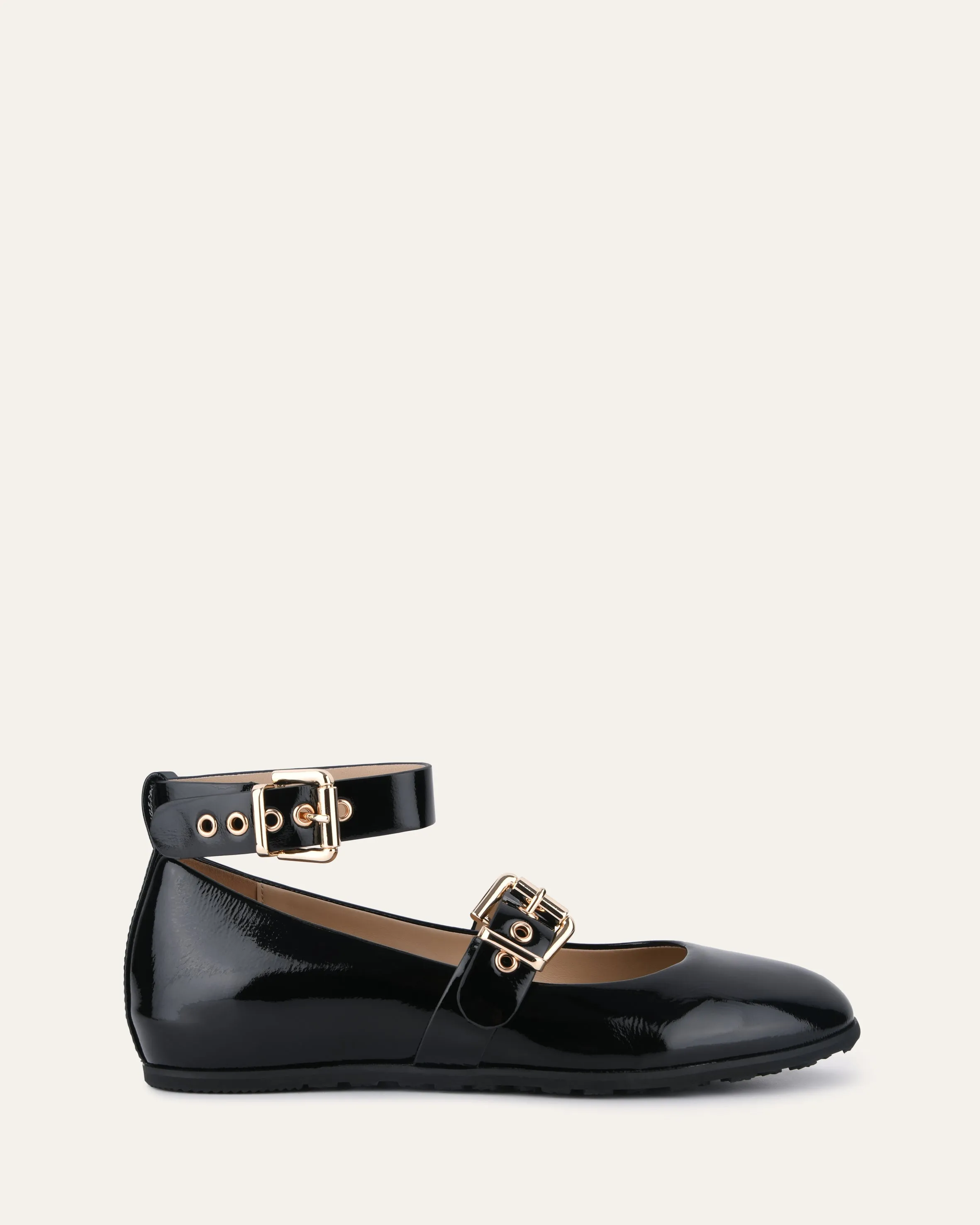 HERA FLATS DÉCONTRACTÉS NOIR VERNIS FROISSÉ