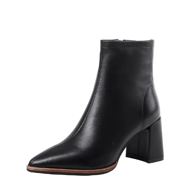 ISNOM Bottines en peau de mouton pour femmes, bottines à cheville, chaussures à la mode à bout pointu, talons hauts avec fermeture éclair, chaussures de soirée pour femmes, printemps rose 2020, chaussures Fashion Nova