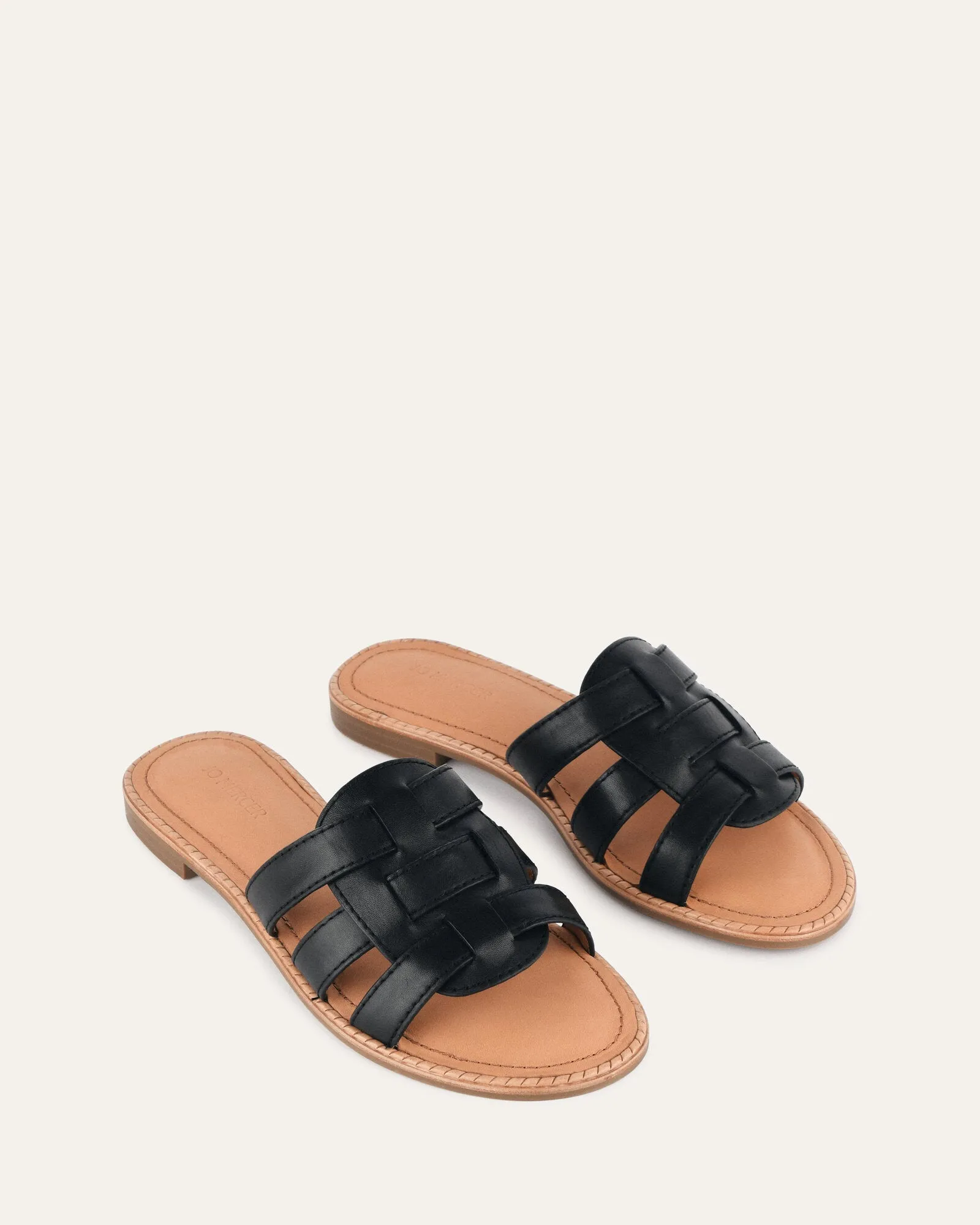 SANDALES PLATES JASPER EN CUIR NOIR