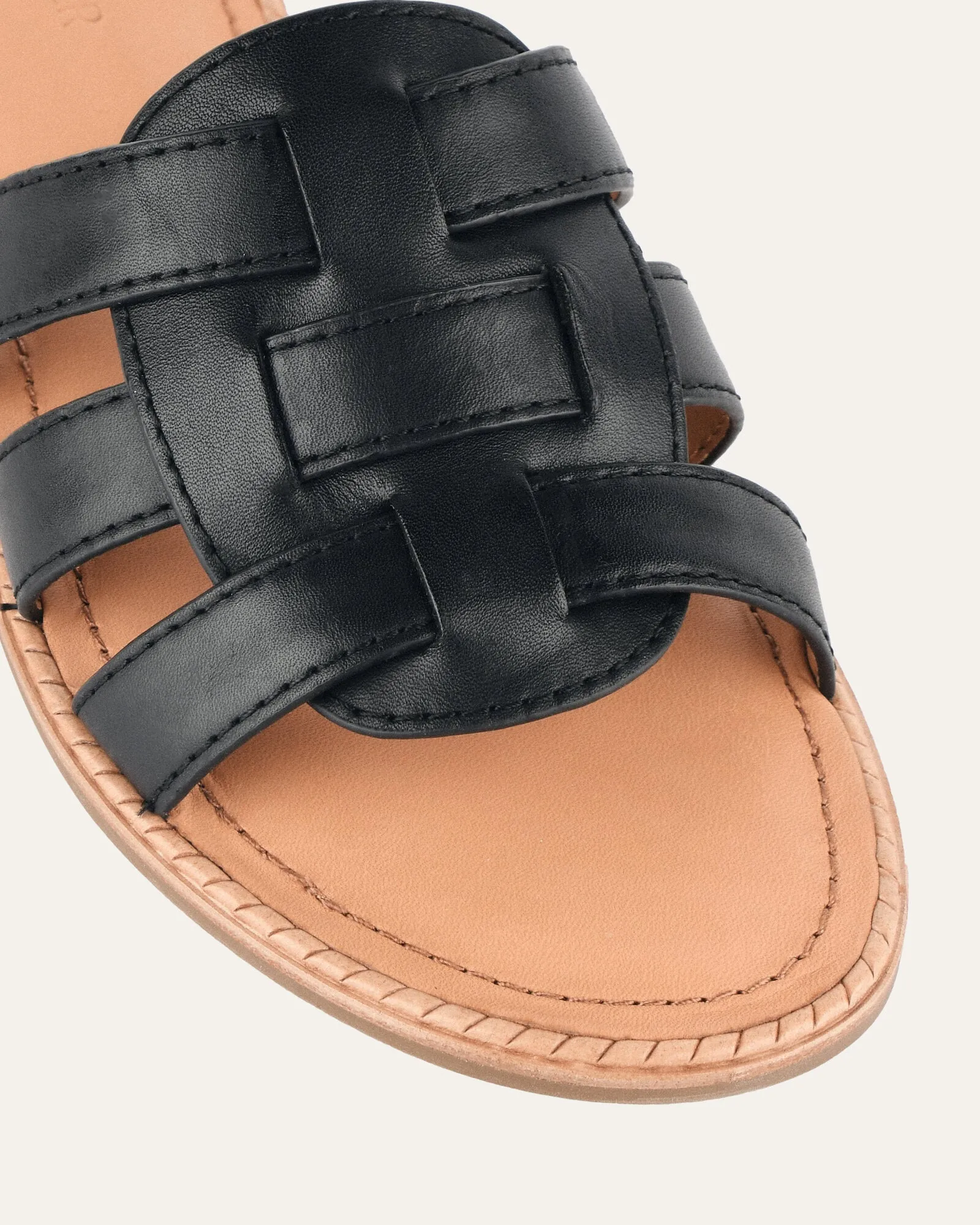 SANDALES PLATES JASPER EN CUIR NOIR
