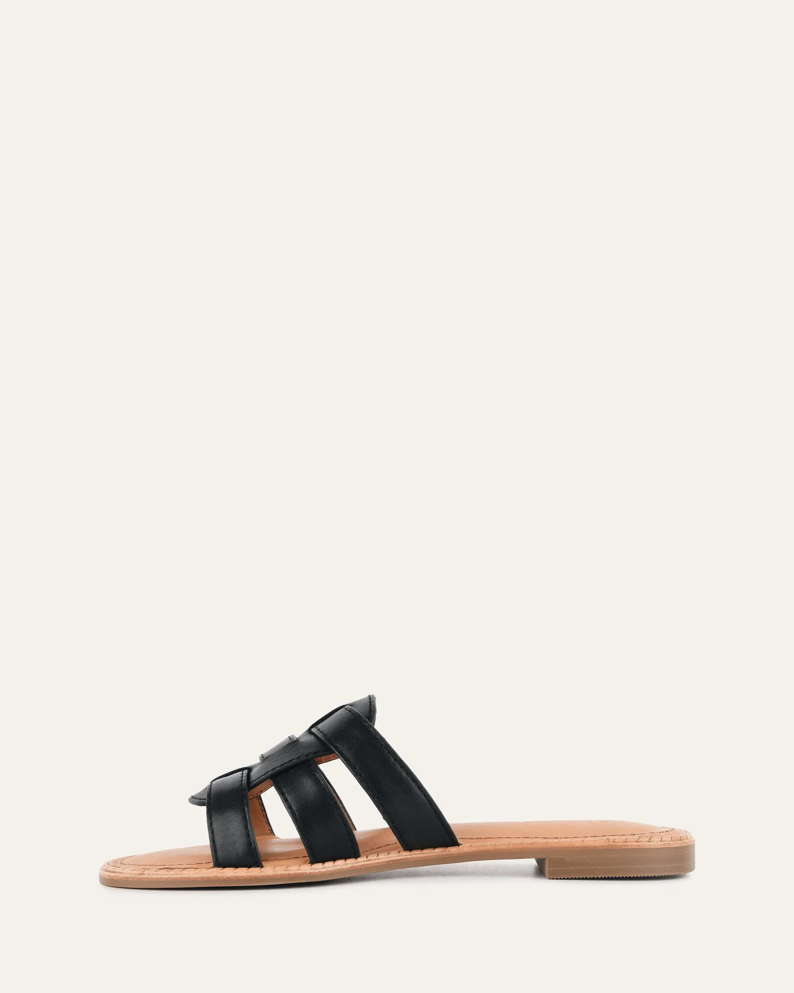 SANDALES PLATES JASPER EN CUIR NOIR