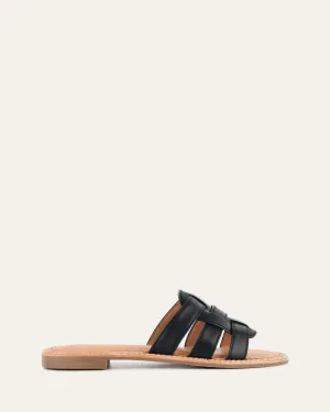 SANDALES PLATES JASPER EN CUIR NOIR