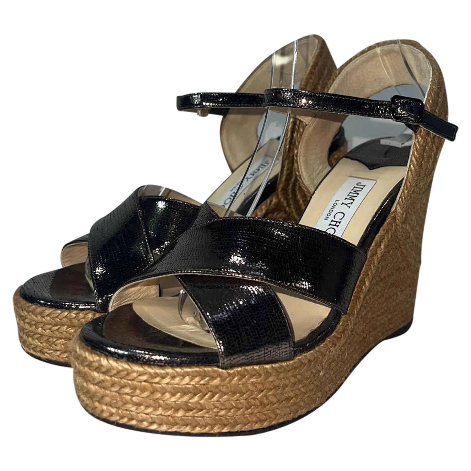 Jimmy Choo Dellena Sandales à Wedge Espadrille en Cuir Noir_Jimmy-Choo