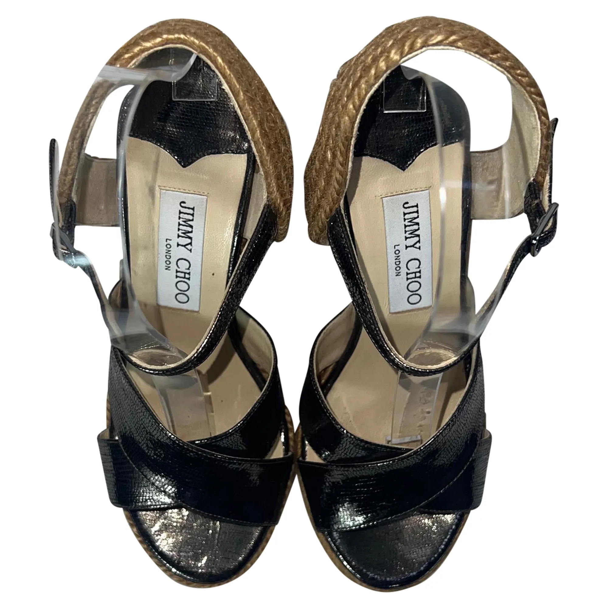 Jimmy Choo Dellena Sandales à Wedge Espadrille en Cuir Noir_Jimmy-Choo