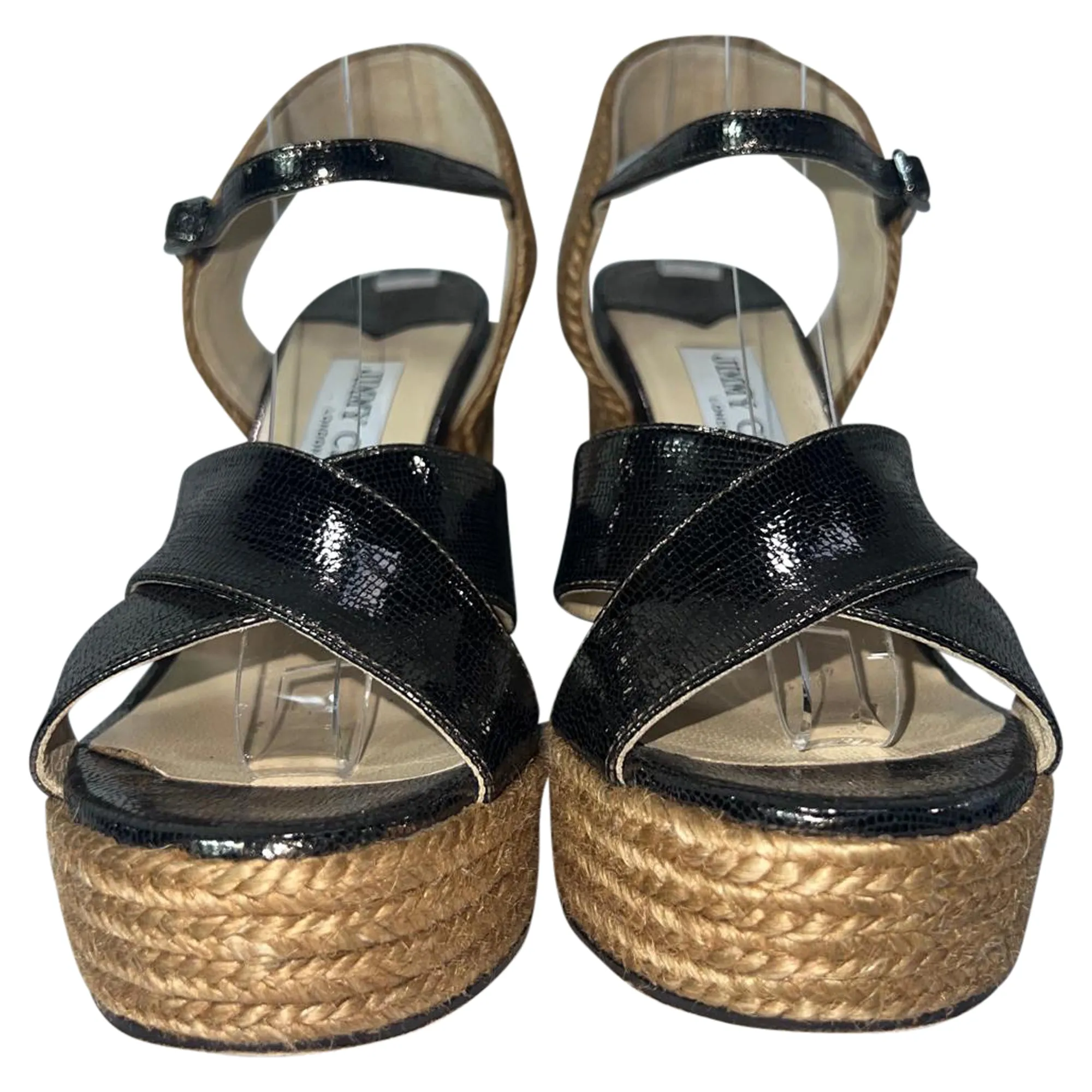 Jimmy Choo Dellena Sandales à Wedge Espadrille en Cuir Noir_Jimmy-Choo
