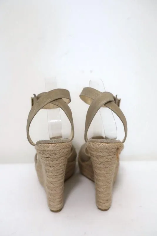 Jimmy Choo Phoenix Plateforme Espadrille Sandales à Wedge Métallisé Or Taille 42 NEUF